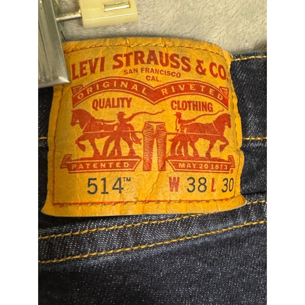 Levis 514 Straight Fit Jeans Mens 38x30 Dark Wash Indigo Blue Denim